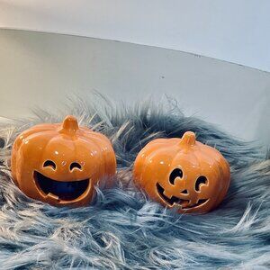 NEW Martha Stewart Home Mini Ceramic Jack O'Lantern Pumpkin (Set of 2) LIGHTS UP